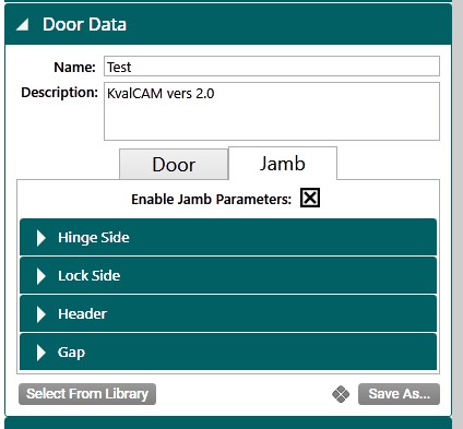 Jamb tab with Enable Jamb Parameters checked and the Hinge Side, Lock Side, Header, and Gap sections