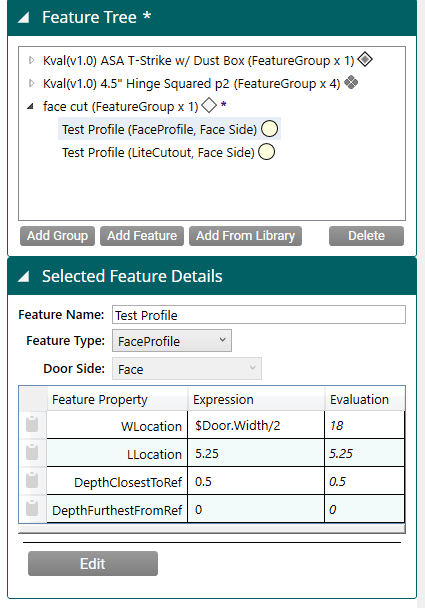 FaceProfile Feature with WLocation, LLocation, and depths