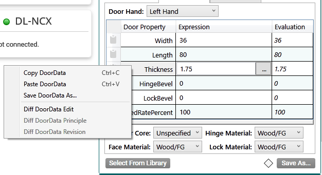 Right-click menu with Save DoorData As