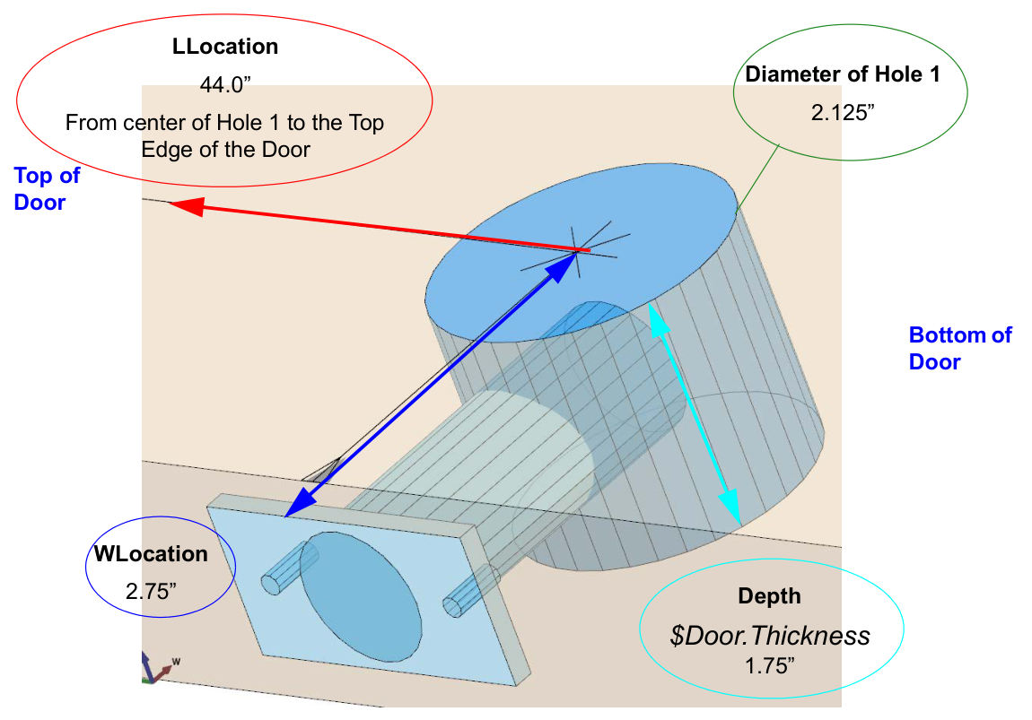 Through Hole 1 location, diameter, and depth